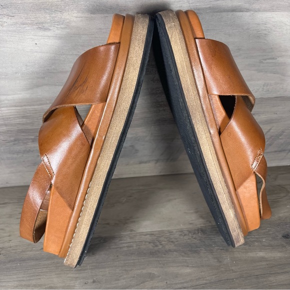 Alohas Women 8.5โ9 EU39 Tan Brown Leather Sandals Cross Strap Platform Slingback - Picture 9 of 15